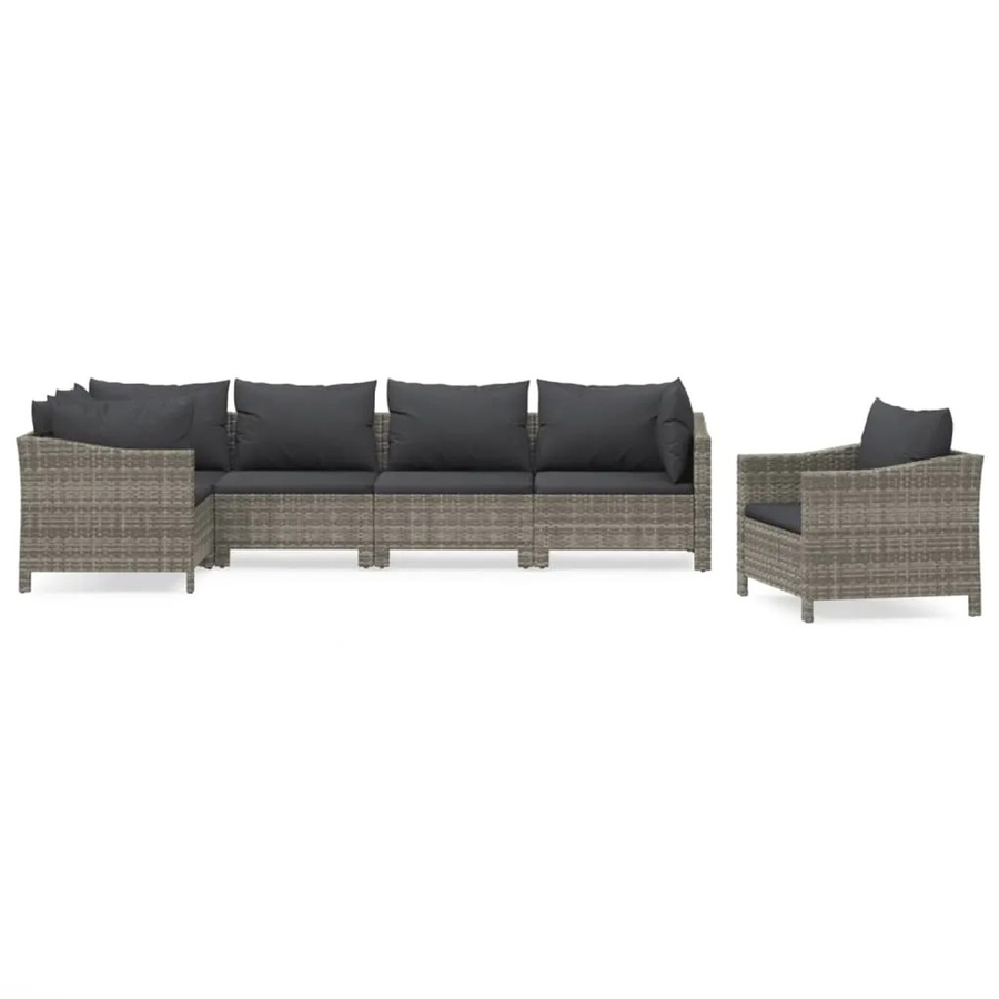vidaXL 6-tlg Garten-Lounge-Set aus Poly Rattan und pulverbeschichtetem Stahl in Grau mit Kissen - Bild 2