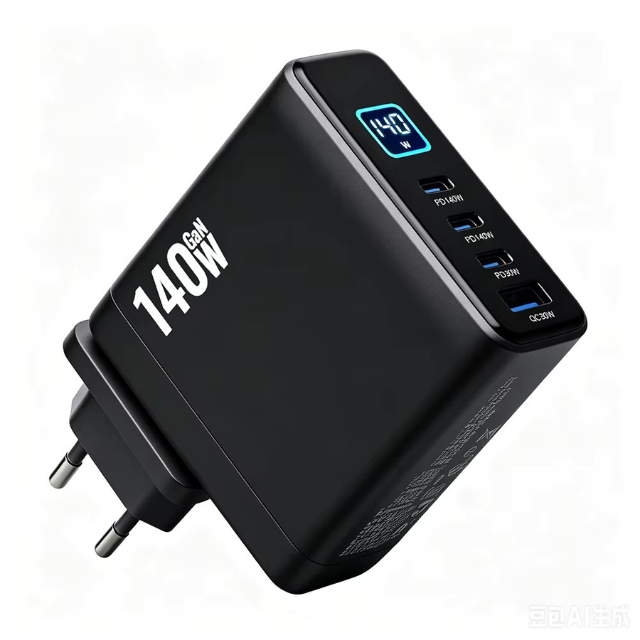 Ueetop 140W GaN-Ladegerät mit 4 Ports und Smart-Display, USB-C Schnellladegerät in Schwarz - Bild 2