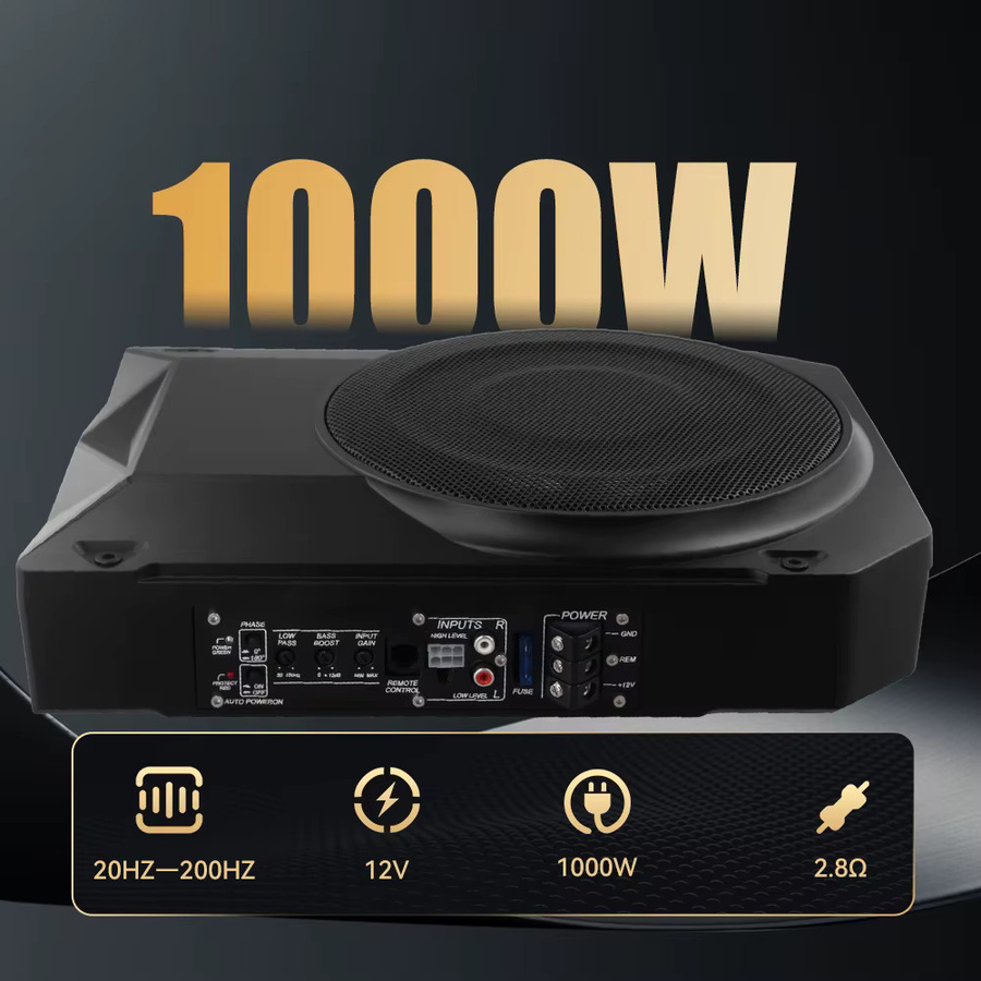 Podofo 10-Zoll Slim Aktiv-Subwoofer in Schwarz mit 1000W für Auto- und LKW-Soundsysteme - Bild 2