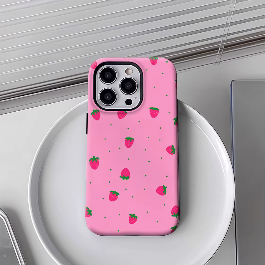 Potdemiel Handyhülle mit Erdbeer-Punkt Design für iPhone 17 16 15 14 13 Pro Max Plus, magnetisch und robust, Farbe: Pink - Bild 3