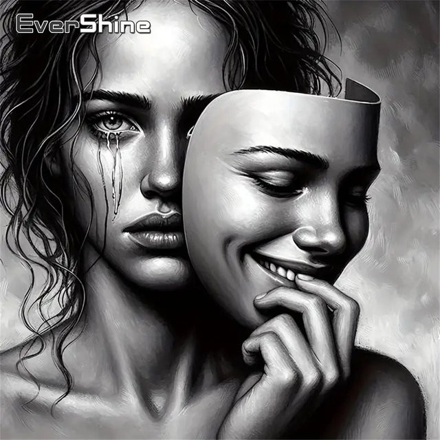 Evershine DIY Diamantmosaik Porträt Frau als Acryl-Bastelset in Schwarz und Weiß mit runden Steinen für Erwachsene, B/B/H: 20 x 20 x 20 cm - Bild 1