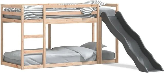 vidaXL Etagenbett für Kinder mit Rutsche und Leiter aus Massivholz Kiefer in Braun, B/T/H: 80 x 200 cm - Bild 1