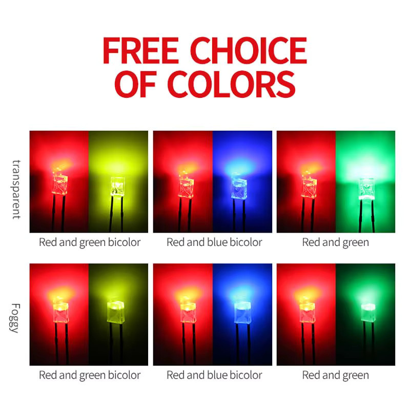 GOODLAYLED 1000 Stück RGB Dip-LED Set, 2-polig, zweifarbige quadratische LED in Rot, Blau und Grün, transparent/diffus, B/T/H: 2 x 3 x 4 mm - Bild 2