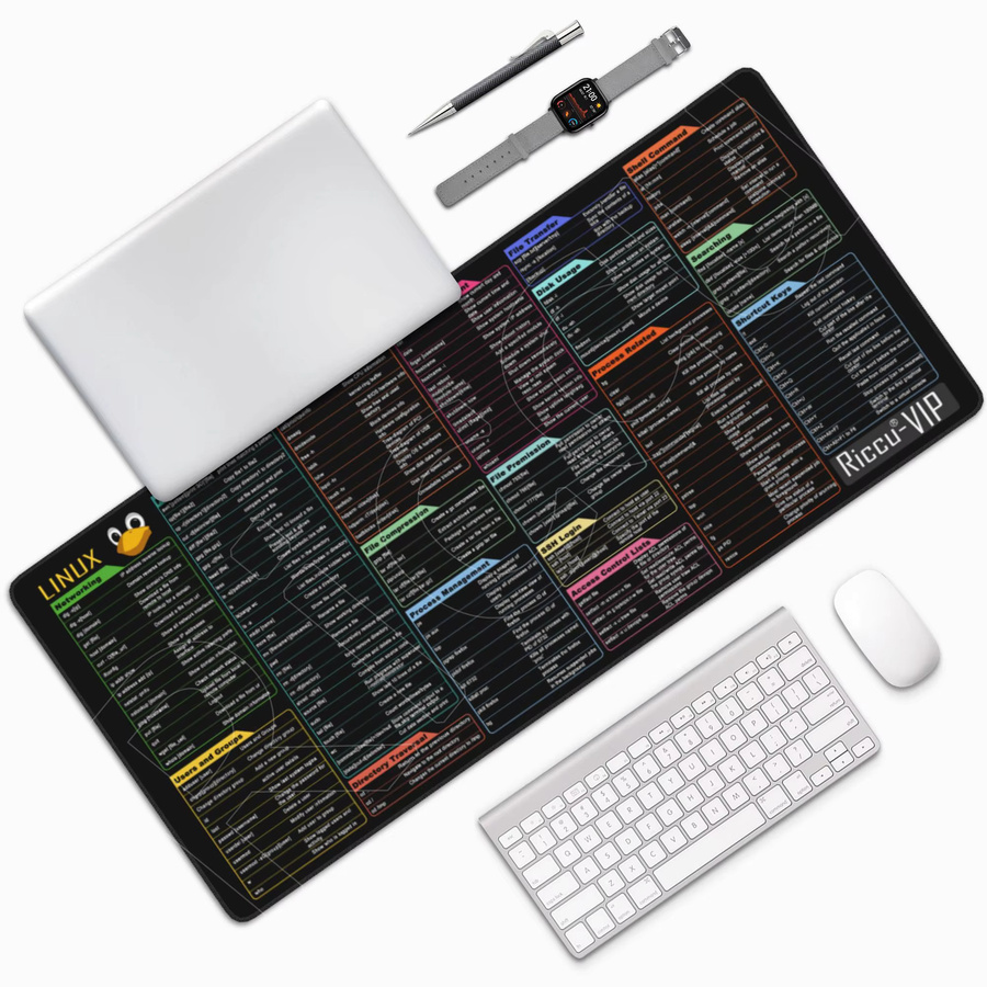Riccu Mauspad Linux Commands Line in Schwarz als große Schreibtischunterlage mit Shortcuts für Red Hat, Ubuntu, OpenSUSE, Arch, Debian und Unix für Programmierer - Bild 3
