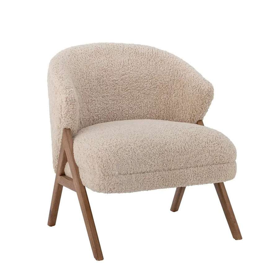 Bloomingville Liegesessel Camino aus Kautschukholz und Bouclé-Stoff in Beige - Bild 1