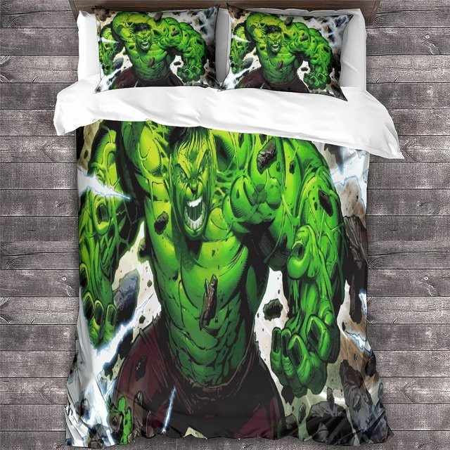 Hulk Bettwäsche-Set aus Mikrofaser in Grün mit Kissenbezügen für Kinder, Jugendliche und Erwachsene, B/H: 90 x 200 cm - Bild 1