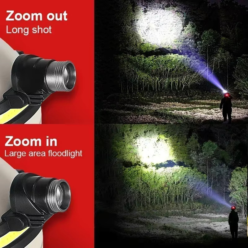 NEWBIRTH Tragbare COB LED Stirnlampe mit 3000 Lumen, wiederaufladbare 18650 Kopflampe in Schwarz für Camping und Angeln - Bild 3