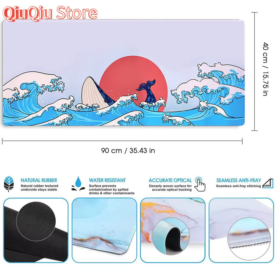 Potdemiel Mauspad Japan Great Waves Art Multicolor mit Locking Edge für Gaming - Bild 3