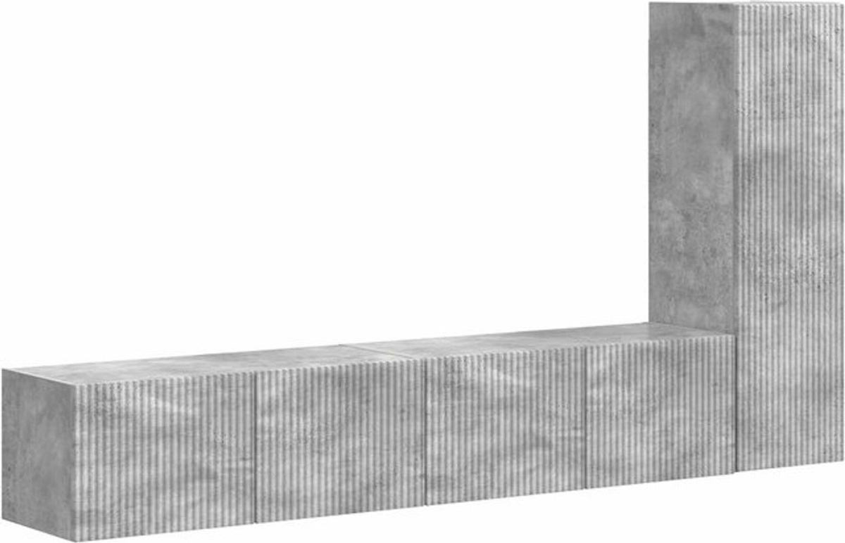 Modernes vidaXL TV-Schrankset aus Holzwerkstoff in Beton-Optik, Grau, 3-teilig, Wandmontage - Bild 1