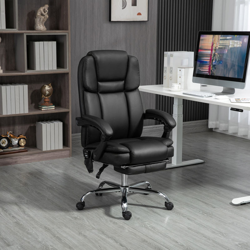 Vinsetto Bürostuhl mit Vibrationsmassage und Heizfunktion, ergonomischer Chefsessel aus Kunstleder mit Liegefunktion, Fußstütze und Seitentasche, Schwarz - Bild 2