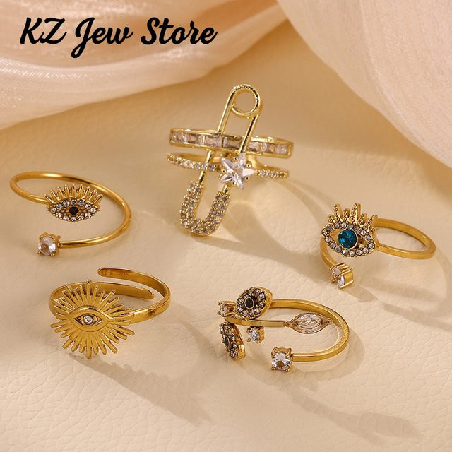 BAUTOBVC Ring, Edelstahl, Gold, Zirkonia, Damen - Bild 1