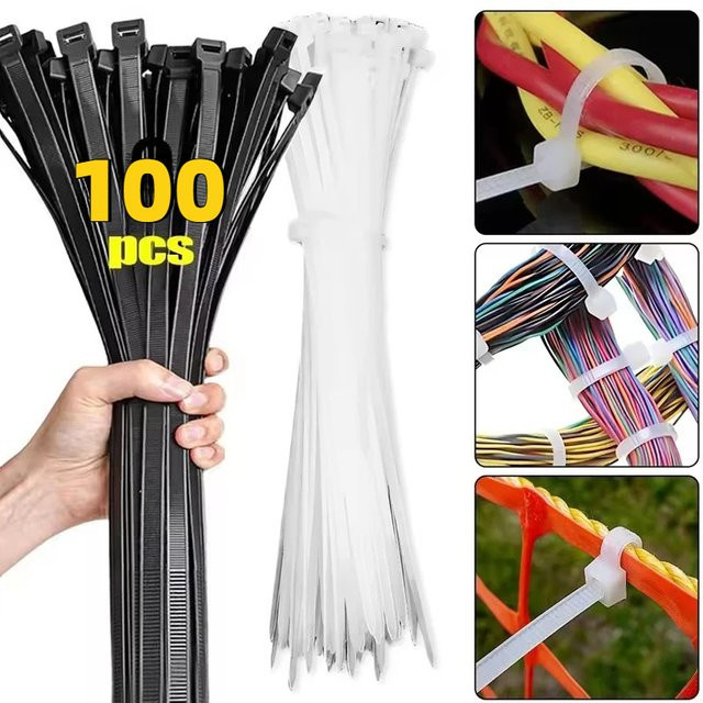 100 Stück selbstverriegelnde Kabelbinder aus Nylon in Weiß, verstellbare Kabelbefestigungsseile aus Kunststoff - Bild 1