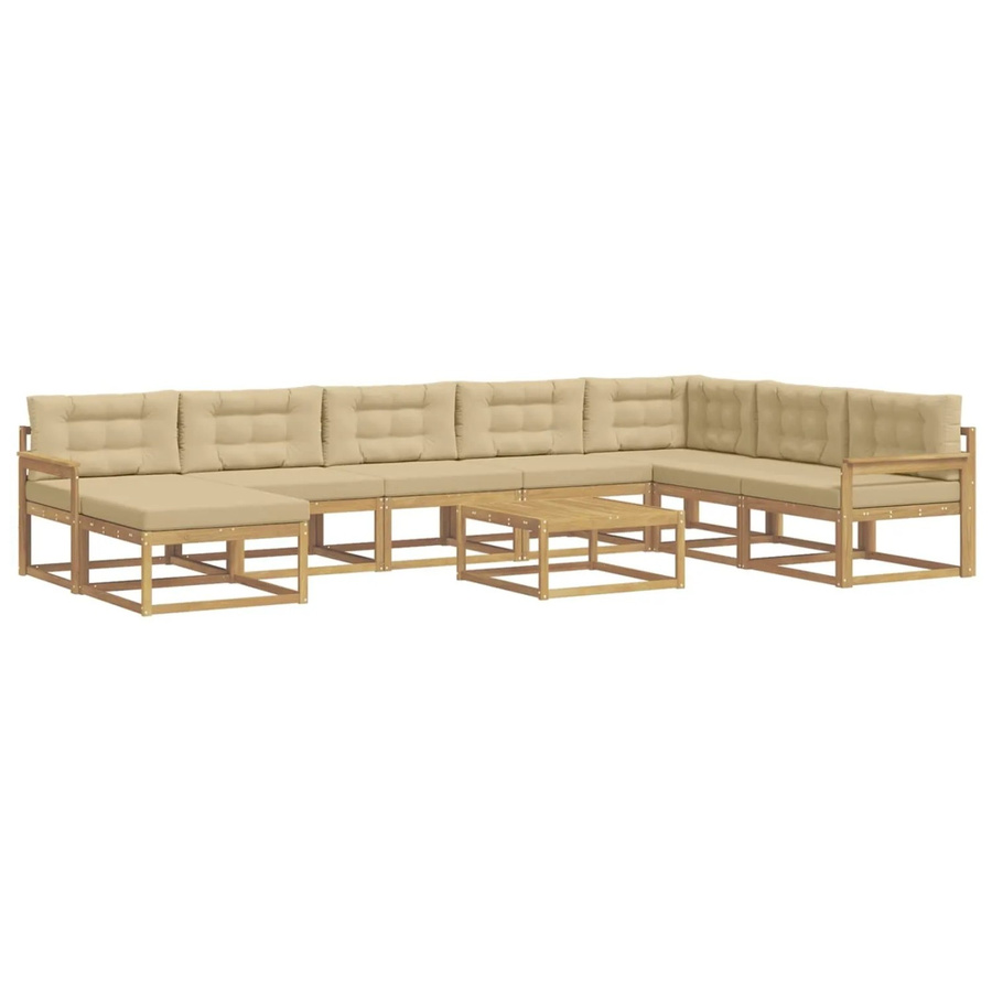 vidaXL Outdoor-Sofagarnitur aus massivem Akazienholz in L-Form, 9-teiliges Set in Weiß und Beige mit Polsterkissen - Bild 2