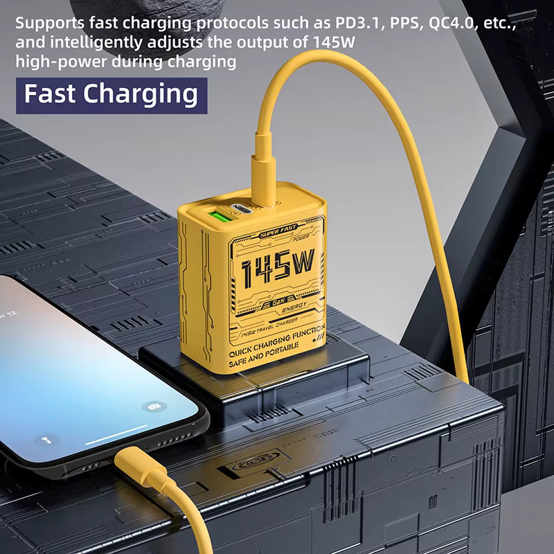Xiaomi 145 W Schnellladegerät mit 3 Ports und USB-C PD für iPhone und Samsung in Gelb - Bild 3