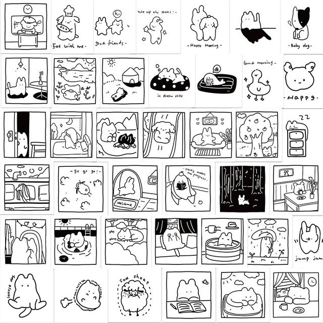 40 Stück BulingBulingStickers Kreative Blasen-Aufkleber aus Papier in Schwarz und Weiß für Schreibwaren und Telefon - Bild 1