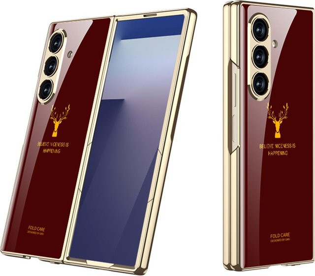 Luxuriöse lackierte Glas-Schutzhülle für Samsung Galaxy Z Fold 7, 6 und 5 in Rot mit erhöhtem Linsenschutz und Displayschutz - Bild 1