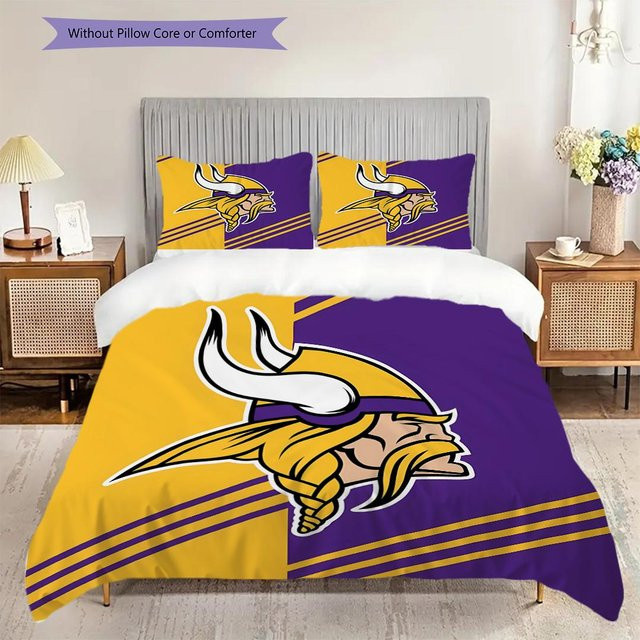 Manus Home Minnesota Vikings Bettwäsche Set mit Bettbezug und 2 Kissenbezügen, Multicolor, B/H: 200 x 200 cm - Bild 1