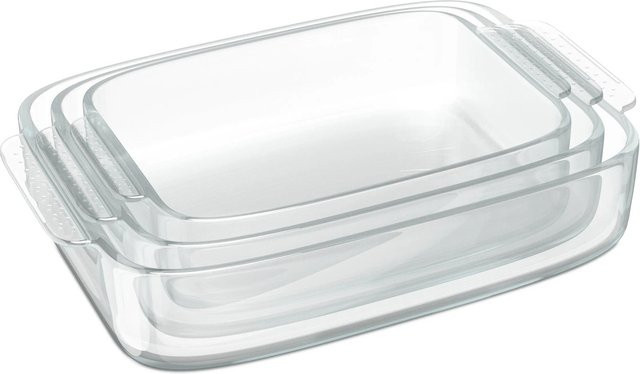 Relaxdays 3er Set Auflaufformen aus Glas in Transparent, B/T/H: 38 x 25 x 6,5 cm - Bild 1