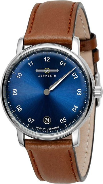 Zeppelin Damenuhr, Quarz, Edelstahl, 36 mm, Blau, Leder, 5 ATM - Bild 1