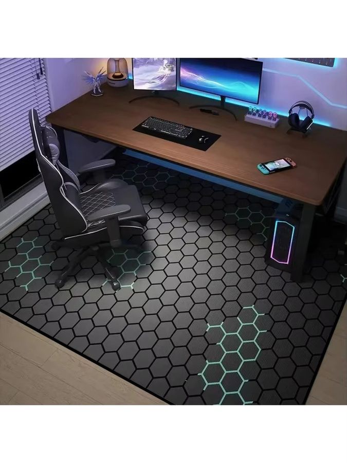 VIKAMA Cyberpunk Honeycomb Gaming-Teppich in Schwarz, rutschfester und verschleißfester Computer-Stuhlmatte im modernen geometrischen Design - Bild 3