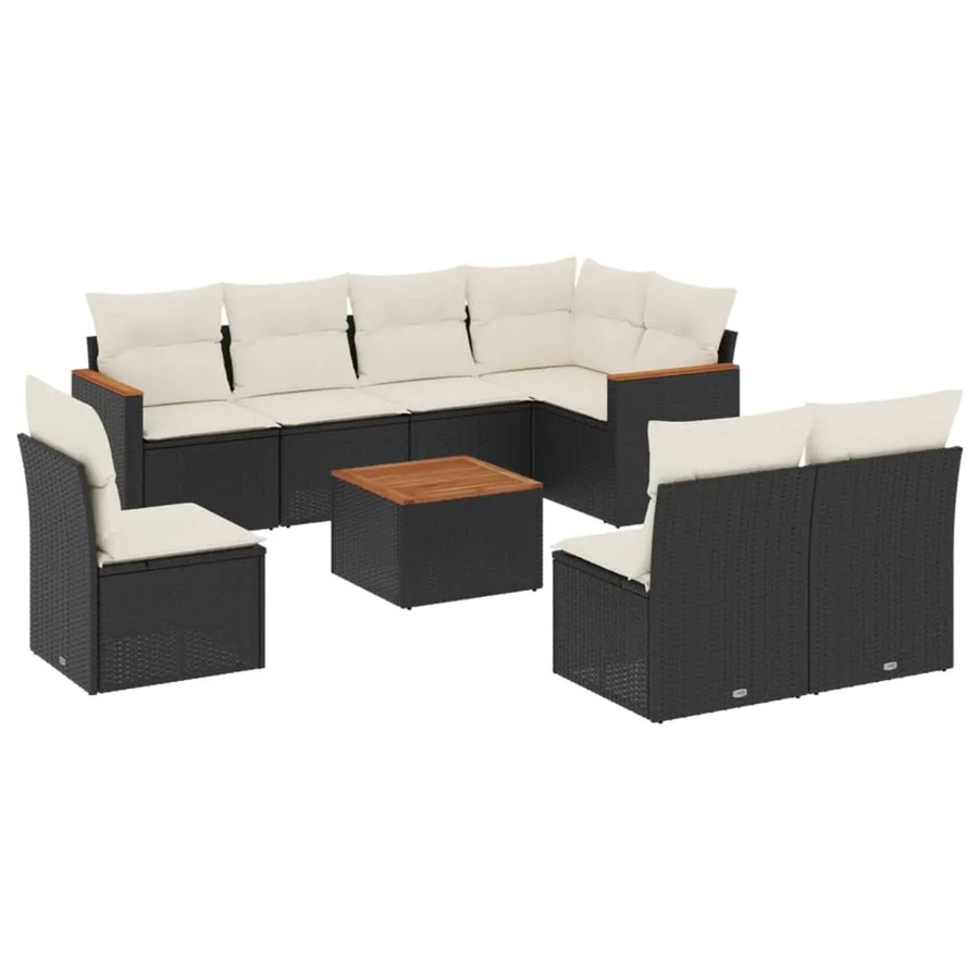 vidaXL 9-teiliges Garten-Sofagarnitur Set in L-Form aus schwarzem Poly-Rattan mit UV-beständigen Kissen - Bild 2