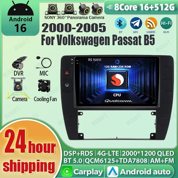 AIXNAVIS Android 16 Autoradio mit 2K Bildschirm und Carplay für Volkswagen Passat B5 2000 - 2005 in Schwarz - Bild 1