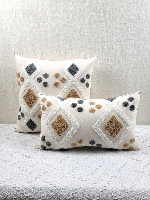 Dekorativer Kissenbezug mit traditionellem geometrischem Handtuch-Stickdesign in Weiß und Multicolour - Bild 1