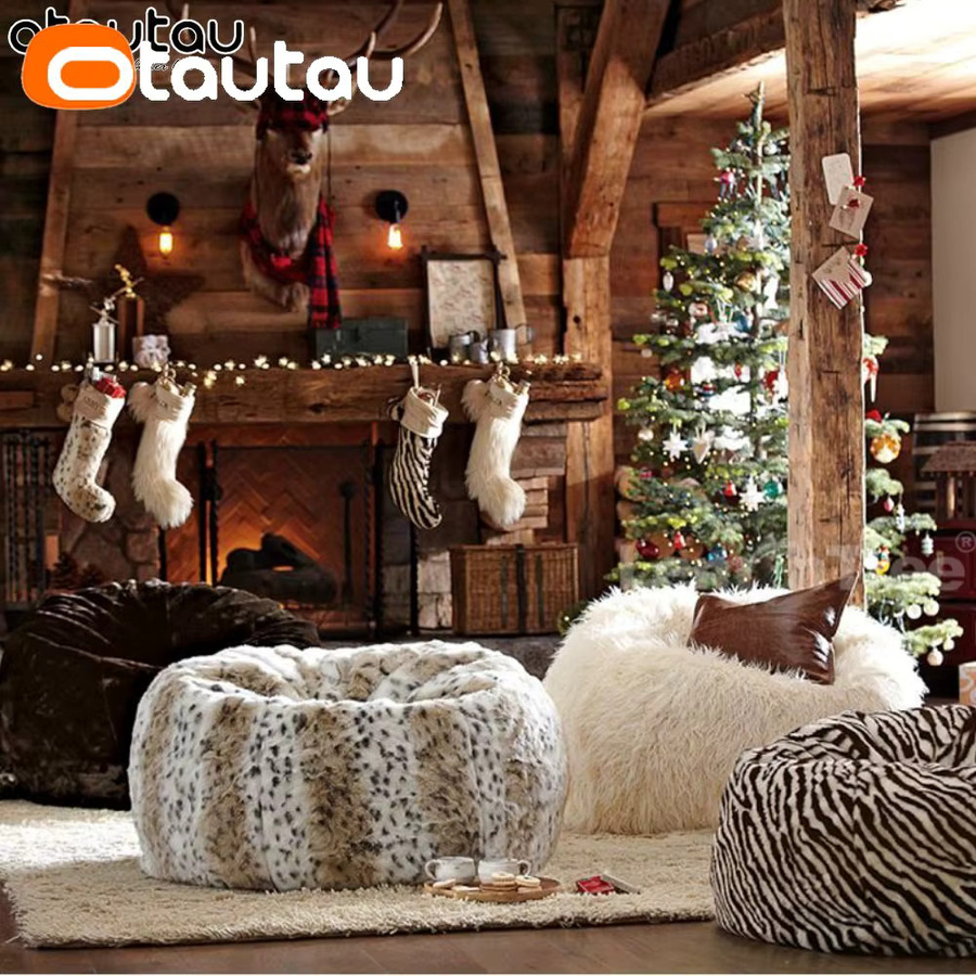 Otautau Sitzsack Bezug als Hocker oder Ottomane in Beige mit Fell, Leder oder Fleece-Optik ohne Füllung - Bild 2