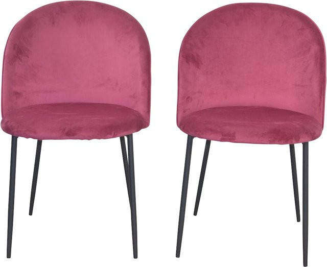 Möbel Direkt Online 2er Set Polsterstühle in Pink mit Samtoptik und Stahlrohrgestell - Bild 1