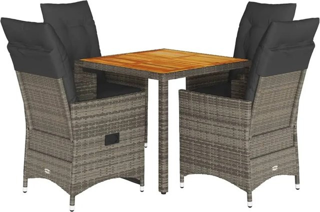 vidaXL 5-teilige Garten-Essgruppe aus Poly Rattan und Akazienholz in Grau mit Kissen - Bild 1