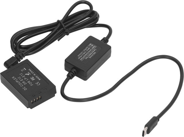 Andoer LP E12 Dummy-Akku DC-Koppler mit USB-C-Netzteil für Digitalkameras, Schwarz - Bild 1