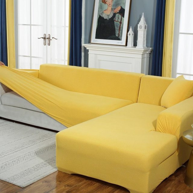 Einfarbiger Stretch-Sofabezug aus Maissamt in Gelb von BC Pet Supplies für dein modernes Wohnzimmer - Bild 1
