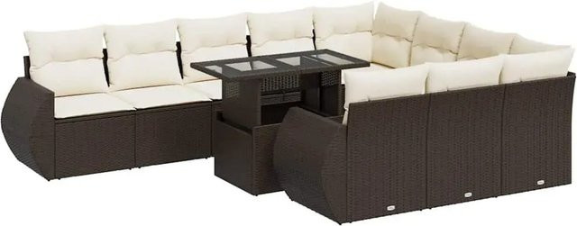 vidaXL Garten-Sofagarnitur aus Poly Rattan mit Kissen, 11-teilig, Braun und Cremeweiß - Bild 1