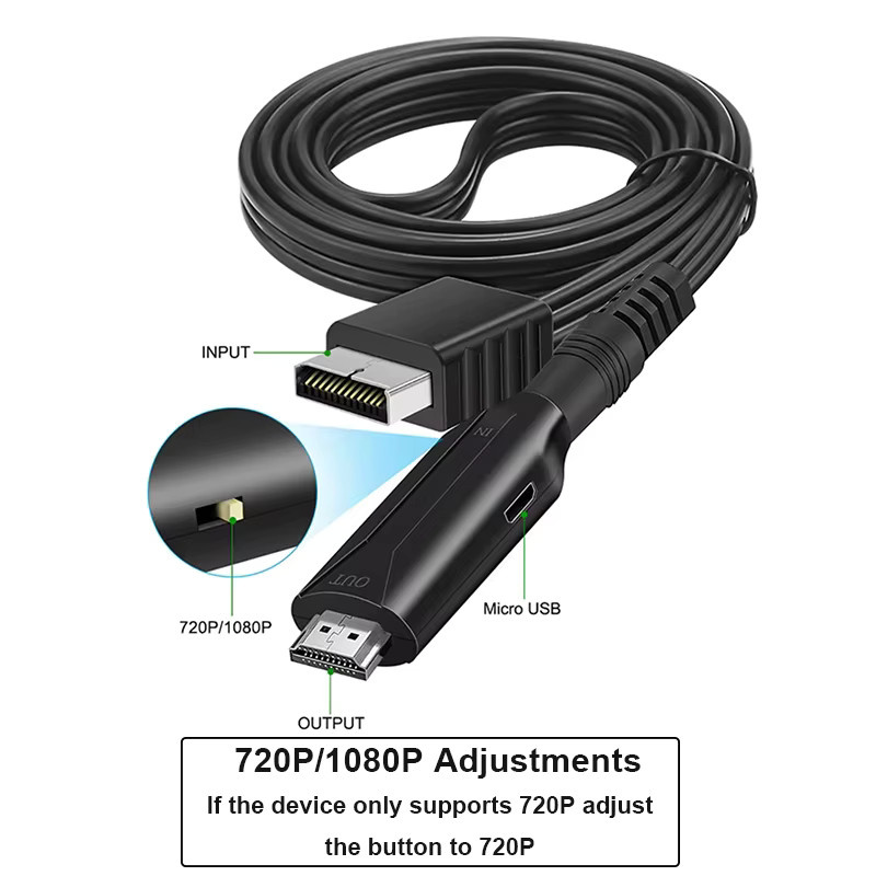 Sony PlayStation PS1 PS2 zu HDMI Konverter Kabel für HDTV in Schwarz zur Videoübertragung in 720P und 1080P (PAL/NTSC) - Bild 2
