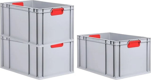 PROREGAL Spar Set 3x Eurobox Nextgen Color Transportboxen mit Griffen und verstärktem Boden, Farbe: Rot, H x B x T: 32 x 40 x 60 cm, 65 Liter - Bild 1