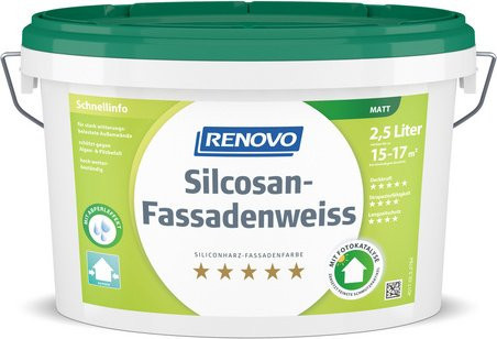 RENOVO Fassadenfarbe für Mauerwerk, Weiß, Matt, Wasserbasiert, 2,5 l - Bild 1