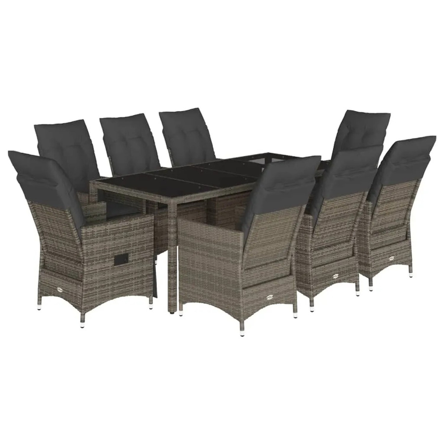 vidaXL 9-teilige Garten-Essgruppe aus Poly-Rattan mit Kissen in Grau - Bild 2