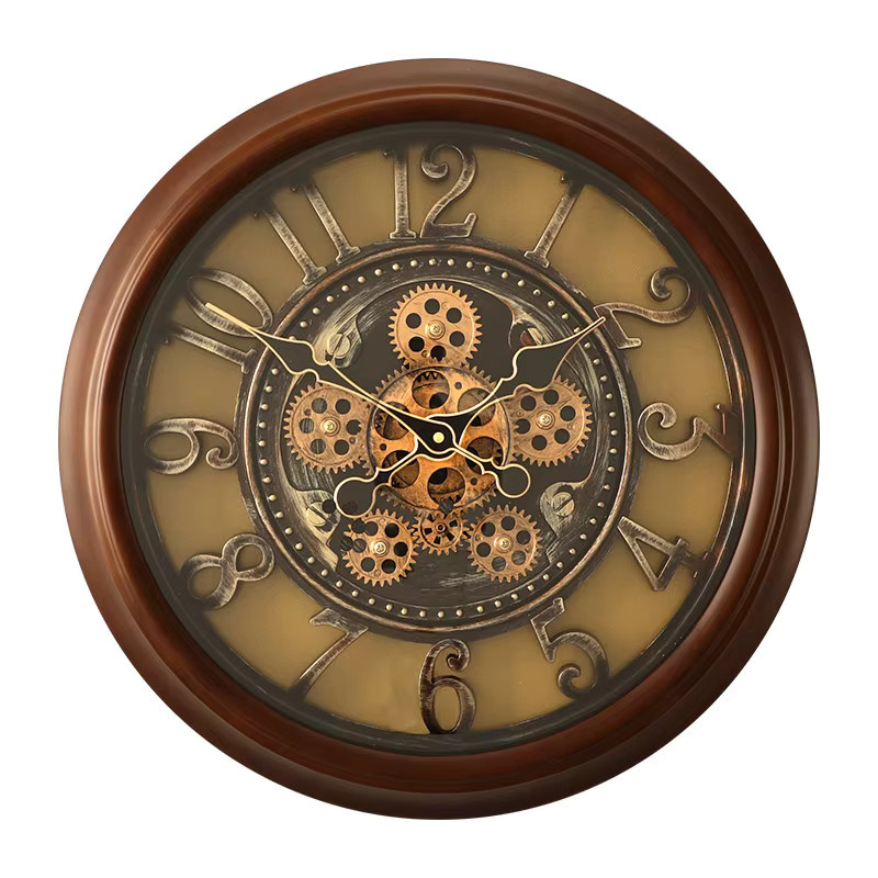 Oeny Moderne Wanduhr aus Massivholz in Braun mit Kreativem Zahnrad-Design und Abstraktem Kunst-Stil - Bild 6