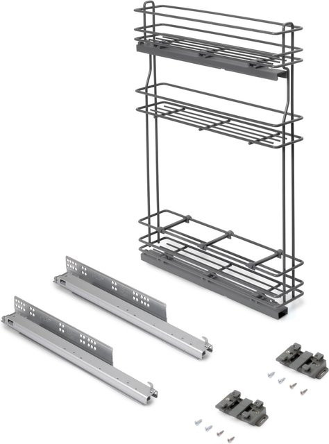 Emuca SupraMax Ausziehbares Flaschenregal mit Sanfter Schließung, Linke Seite, 3 Tablets, Breite: 15 cm, Stahl Verchromt, Silber - Bild 1