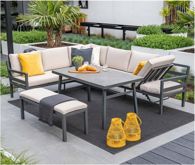 Garden Impressions Corsica Lounge-Dining Set 4-tlg. Aluminium Gartenmöbelset mit Kissen in Grau - Bild 1