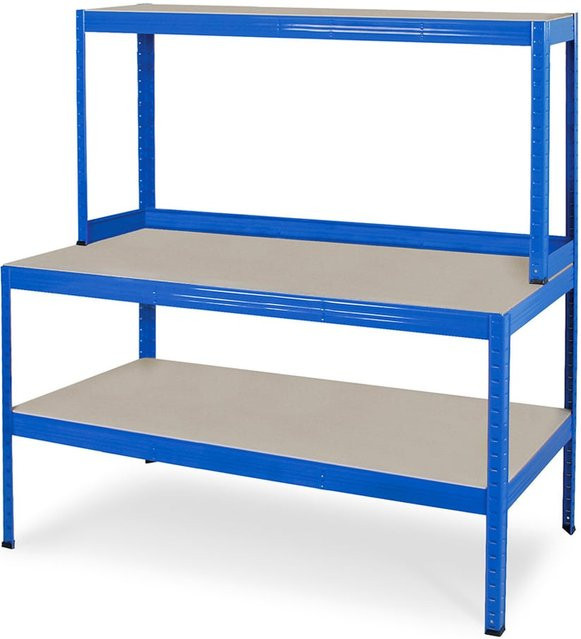 BRB Werkbankregal mit höhenverstellbarem Regalaufsatz aus Stahl in Blau, B/T/H: 150 x 60 x 180 cm - Bild 1