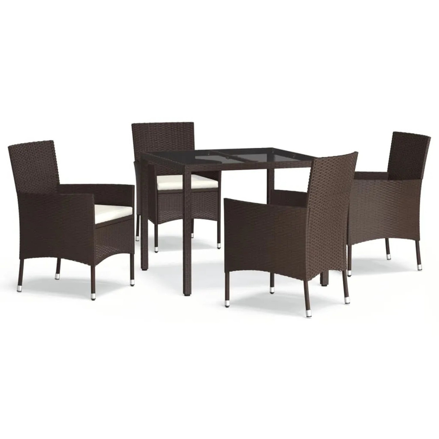 vidaXL 5-teilige Garten-Essgruppe aus Poly-Rattan mit Kissen in Braun und Weiß - Bild 2
