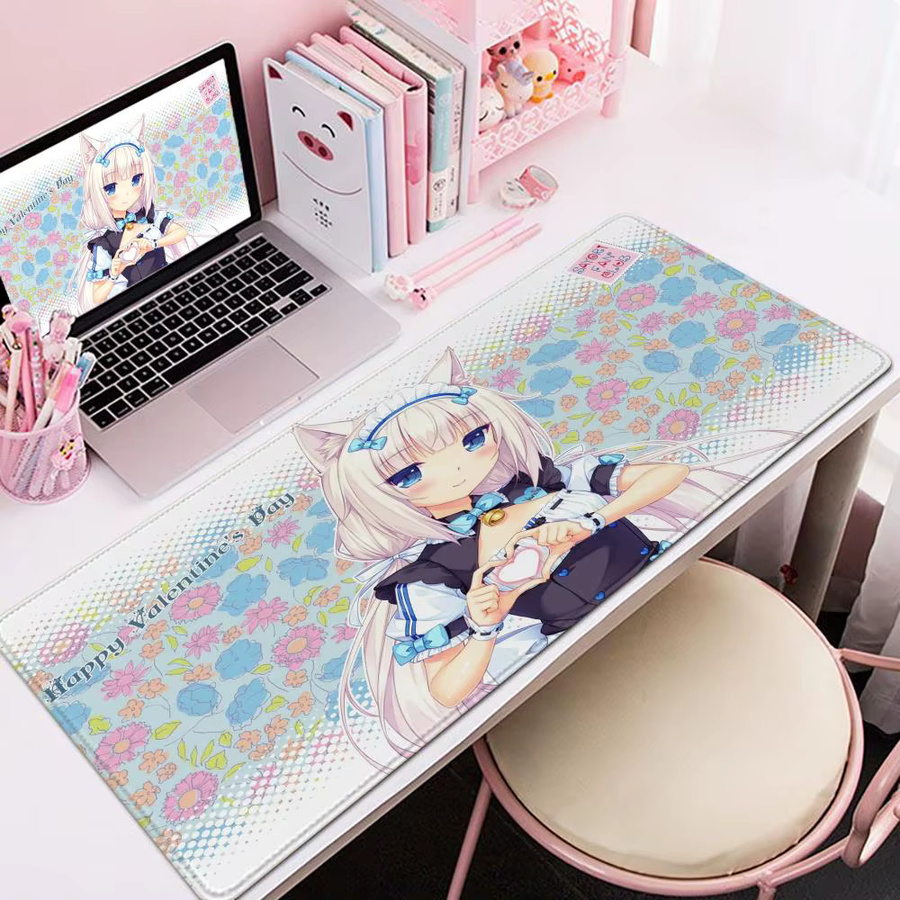 Anime NekoPara Gaming-Mauspad XXL Schreibtischunterlage rutschfest, B/T: 90 x 40 cm, schwarz/mehrfarbig - Bild 2