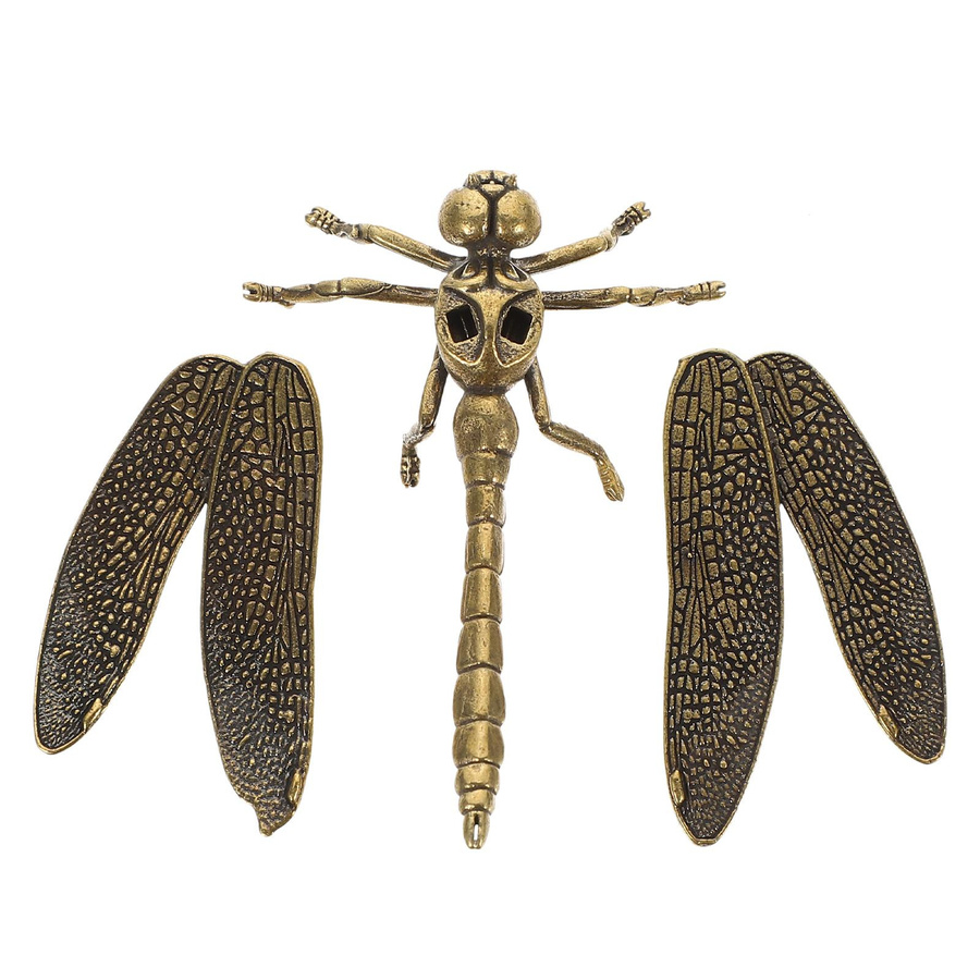 Yiran Furniture Libellen-Ornament aus Messing als dekorative Figur für die Heimdekoration, Gold/Silber, B: 9,5 cm, T: 6,7 cm, H: 1,5 cm - Bild 4