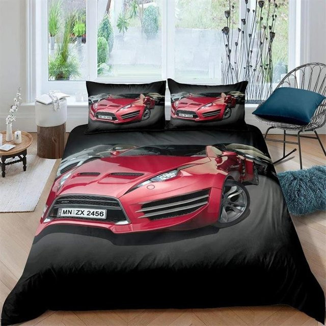 Rennwagen King Queen Bettwäsche Set Cool Speed Racing in Schwarz, Polyester-Mikrofaser für Teenager und Männer, B/H: 135 x 200 cm - Bild 1