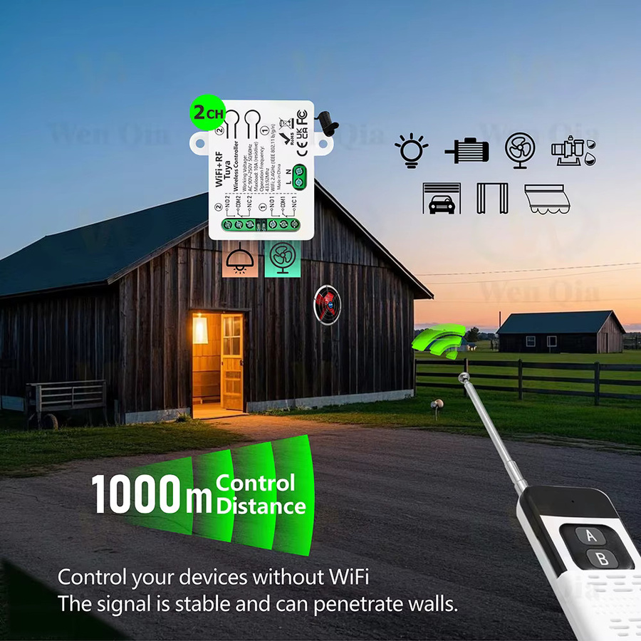 Tuya WiFi RF Smart Motor Schalter mit 2 Kanälen, 10A, Weiß, kompatibel mit Alexa und Google Assistant für Lampen, Motoren und Ventilatoren - Bild 4
