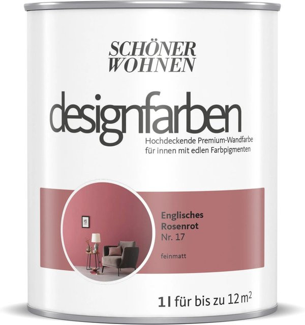 Schöner Wohnen Designfarben Englisches Rosenrot Wasserbasierte Holzfarbe Rot 1,0 l - Bild 1