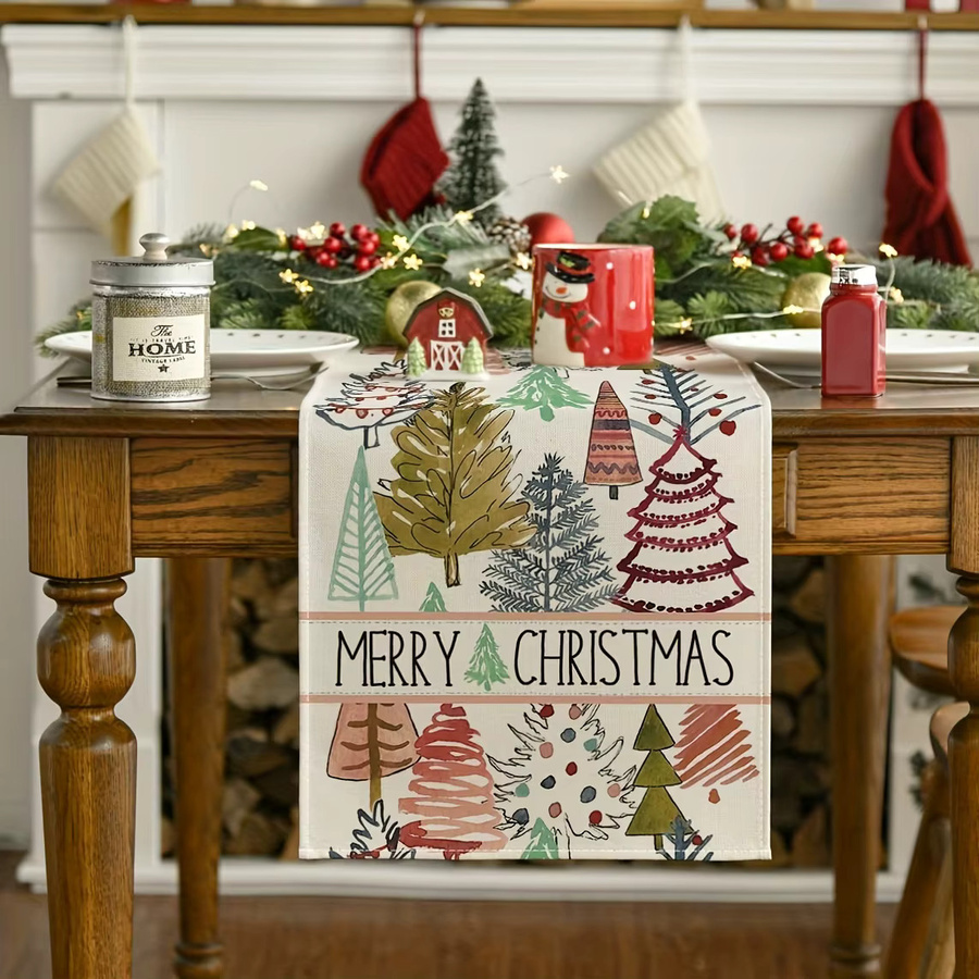 JIT Tischläufer mit Weihnachtsbaum-Motiv, bunt, aus Leinen, rechteckig - Bild 2