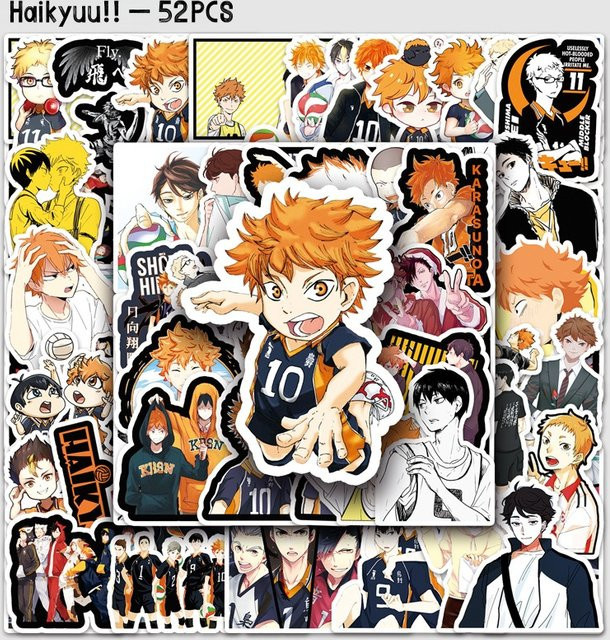 52-teiliges Haikyuu!! Anime Sticker Set von Bandai, wasserfeste Graffiti Cartoon Aufkleber in Multicolour für DIY Deko - Bild 1