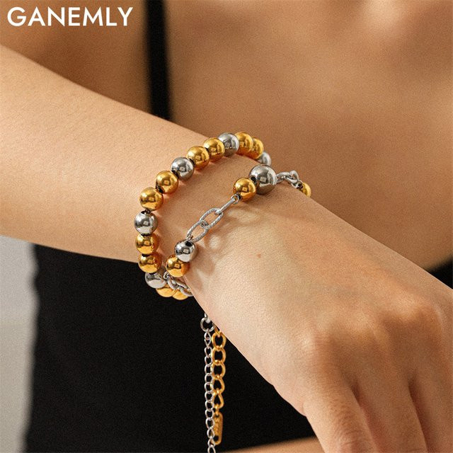 GANEMLY Armband, 316L Edelstahl, 2-Farbe, Perlen Charms, Damen - Bild 1